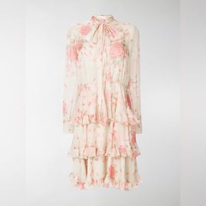 Valentino rose print tiered midi dress with bow detail